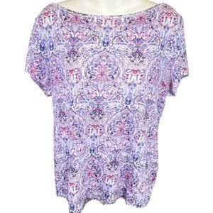 J. Jill Love Linen Damask Short Sleeve Top - M